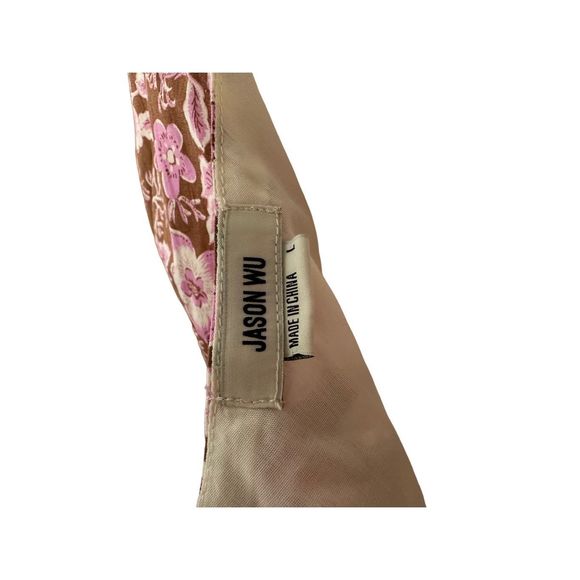 Jason Wu One Shoulder Puff Sleeve Floral Belted‎ Mini Dress Pink Tan Size Large - Picture 6 of 7